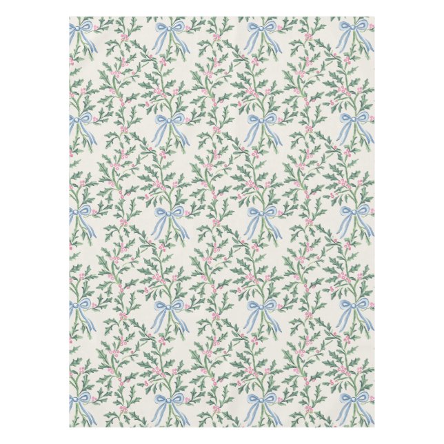 Toalha de mesa de Natal Holly Vine Blue Bow Cream  (Frente)