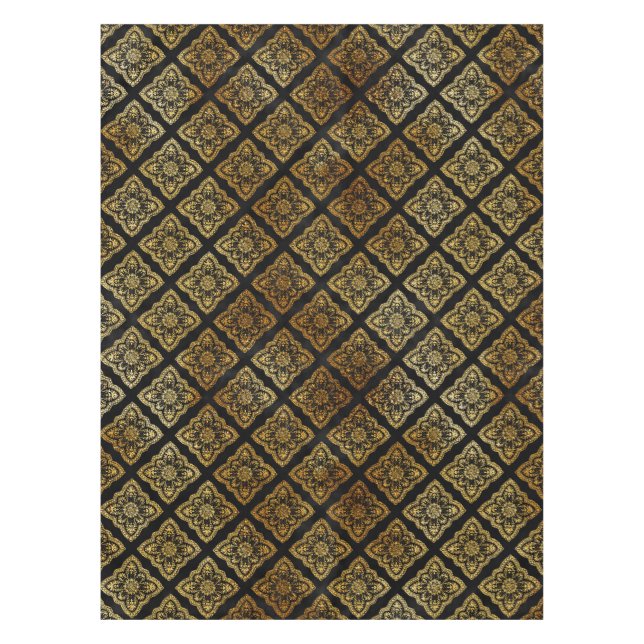 Toalha De Mesa Decoração Preta E Dourada (Frente)