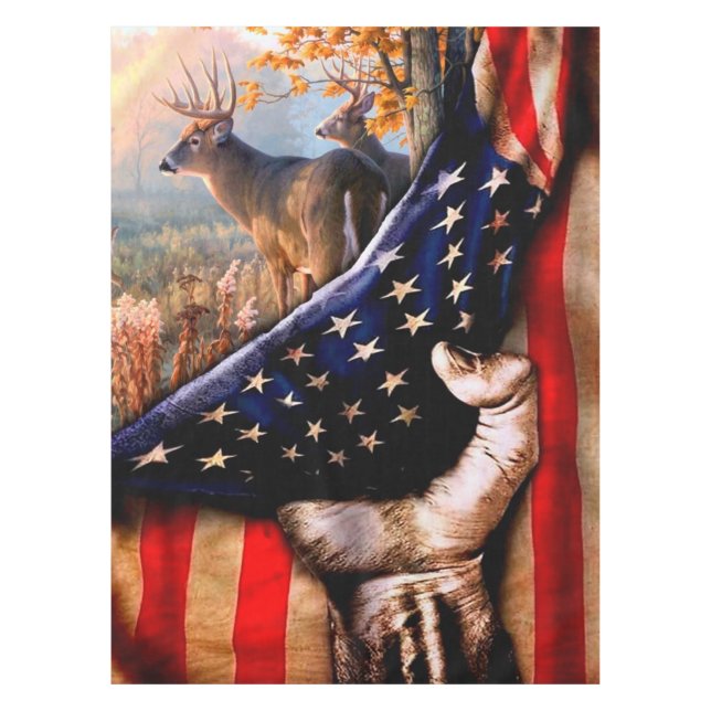 Toalha De Mesa Deer American Flag Blanket, (Frente)