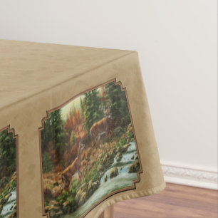 Toalha De Mesa Deer and Stream Waterfall Tan