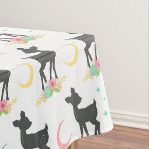 Toalha De Mesa Deer Pattern, Baby Deer, Boho, Flores, Lua