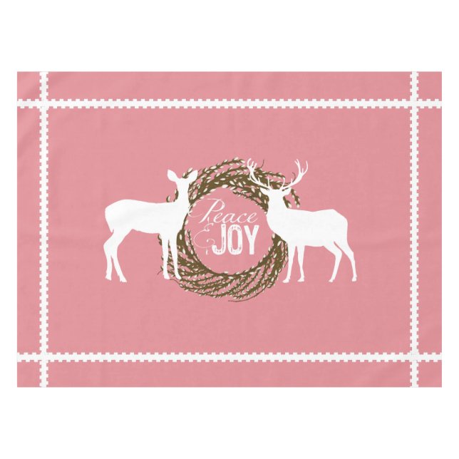 Toalha De Mesa Deer Pink Peace Joy Wreath Tablecloth (Frente (Horizontal))
