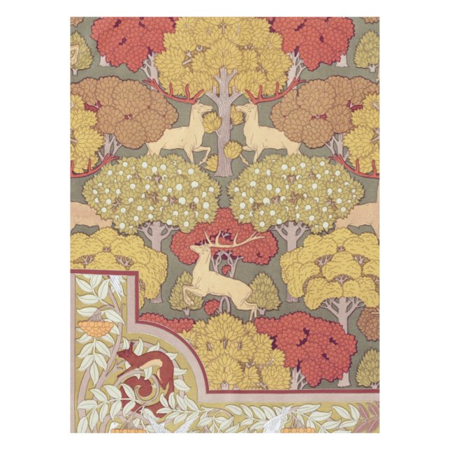 Toalha De Mesa Deer &Tree Squirrel Bird Rowan Berries Art Nouveau (Frente)