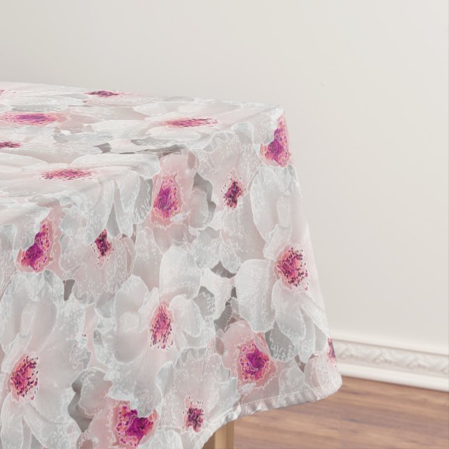Toalha De Mesa Delicar floral branco e rosa (Posição Original)