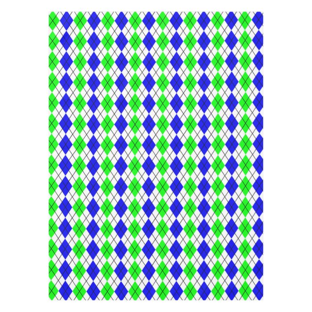 Toalha De Mesa Desenho de Diamante Argyle Azul Verde Branco (Frente)