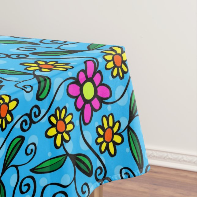 Toalha De Mesa Desenho de margarida azul-curva (Posição Original)