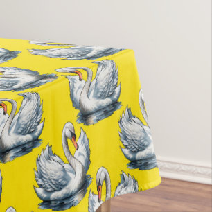 Toalha De Mesa Desenho de padrão de aves cisne em amarelo