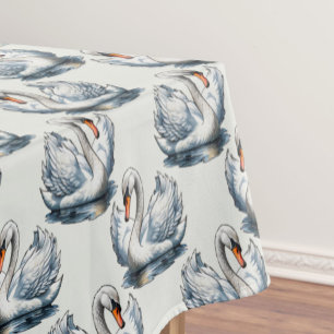Toalha De Mesa Desenho de padrão de aves cisnes em branco