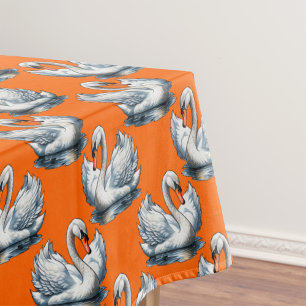 Toalha De Mesa Desenho de padrão de aves cisnes em laranja