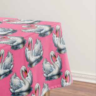 Toalha De Mesa Desenho de padrão de aves cisnes em rosa