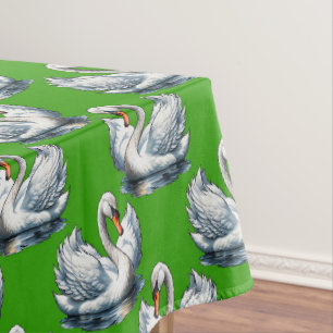 Toalha De Mesa Desenho de padrão de aves cisnes em verde 