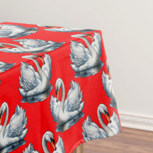 Toalha De Mesa Desenho de padrão de aves cisnes em vermelho