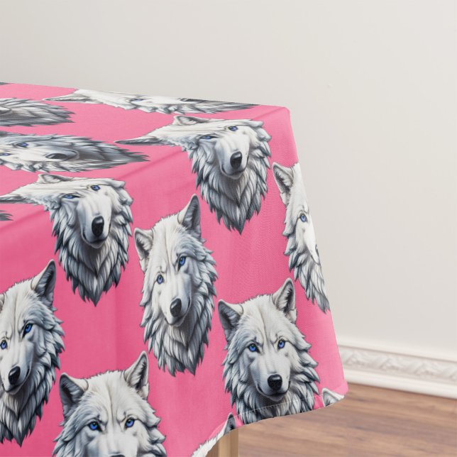 Toalha De Mesa Desenho de padrão de cabeça de lobo branco rosa (Criador carregado)