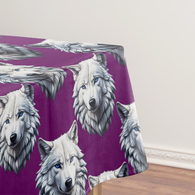 Toalha De Mesa Desenho de padrão de cabeça de lobo branco roxo (Criador carregado)