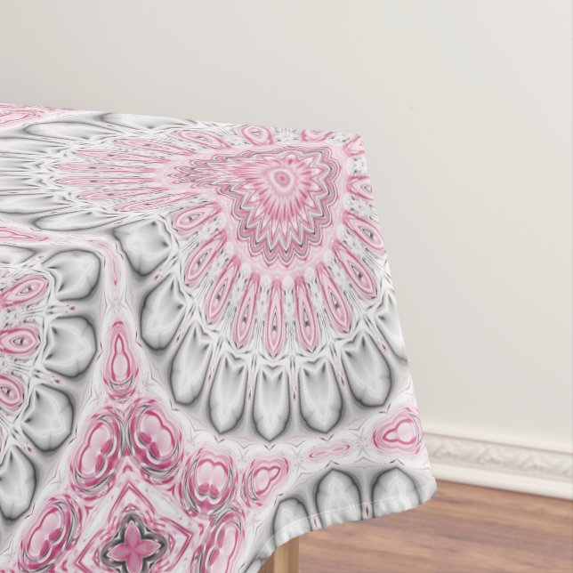 Toalha De Mesa Desenho de Padrão de Mandala Rosa e Branco (Posição Original)