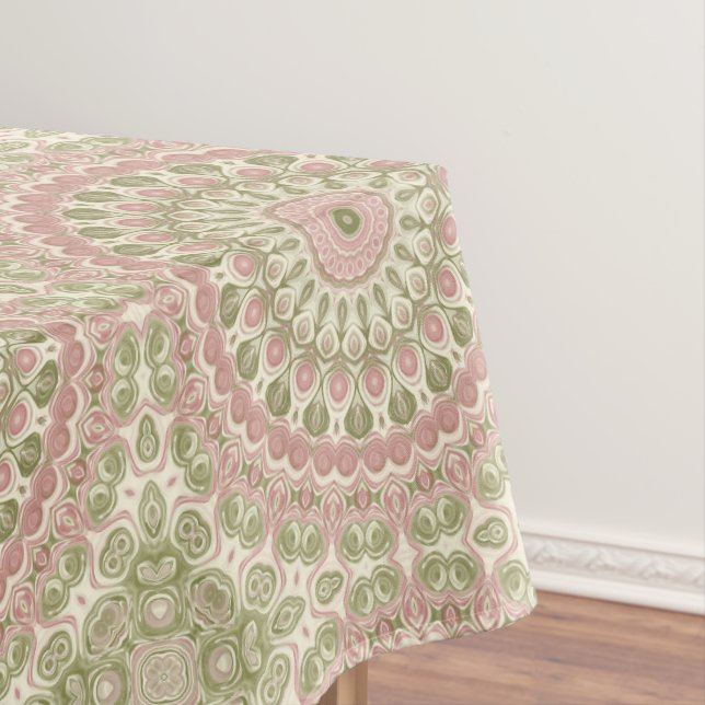 Toalha De Mesa Desenho de Padrão de Mandala Rosa e Verde (Posição Original)