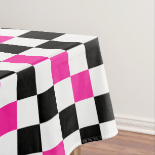 Toalha De Mesa Desenho de padrão xadrez rosa preto e branco