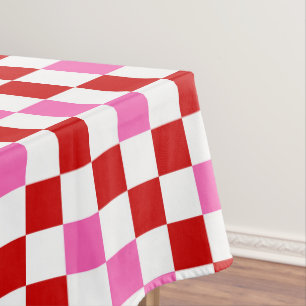 Toalha De Mesa Desenho de padrão xadrez vermelho branco rosa