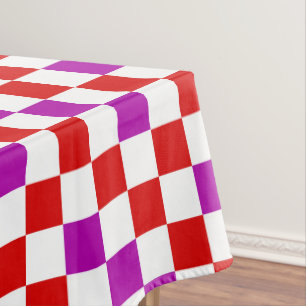 Toalha De Mesa Desenho de padrão xadrez vermelho branco roxo
