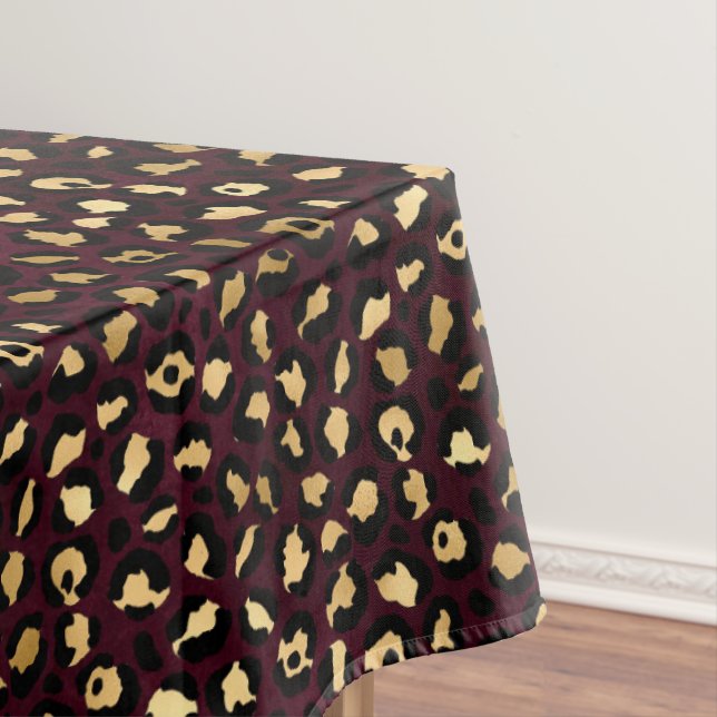 Toalha De Mesa Design 8 da Série Leopardo Dourada e Borgonha (Posição Original)