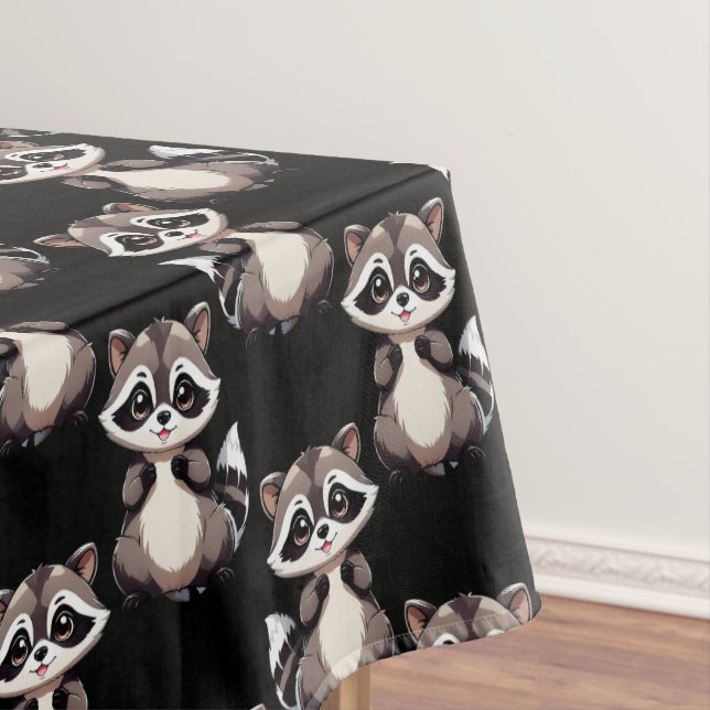 Toalha De Mesa Design com padrão de guaxinim preto (Posição Original)