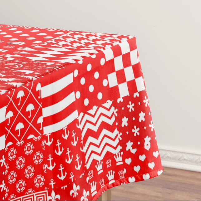 Toalha De Mesa Design de Correção de Padrões Mistos Red White (Criador carregado)