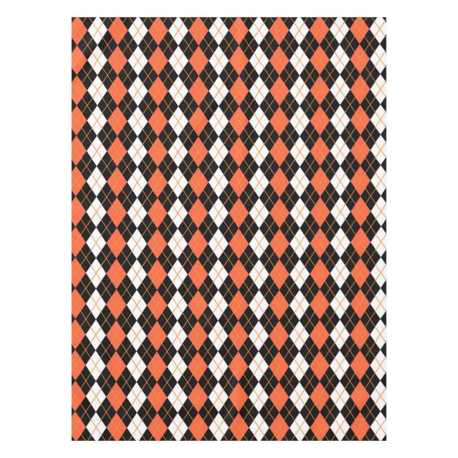 Toalha De Mesa Design de Diamante de Argyle Branco-Preto-Laranja (Frente)
