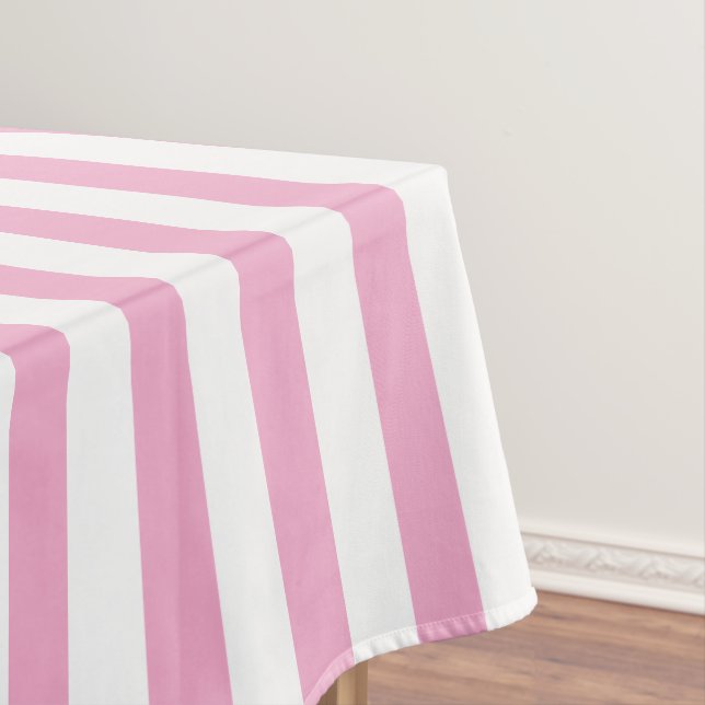 Toalha De Mesa Design de padrão de listra vertical rosa branco (Posição Original)