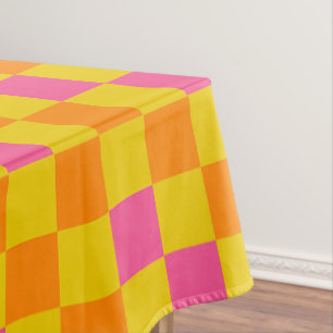 Toalha De Mesa Design de padrão xadrez laranja amarelo rosa
