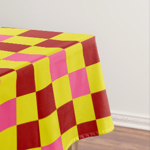 Toalha De Mesa Design de padrão xadrez vermelho amarelo rosa