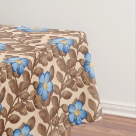 Toalha De Mesa Design Floral Azul e Bege Elegante