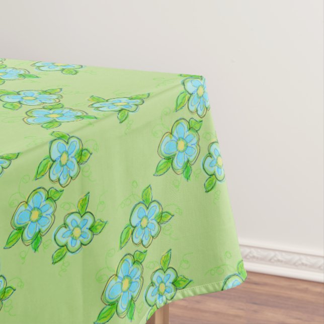 Toalha De Mesa Design Floral Verde Claro E Azul (Posição Original)