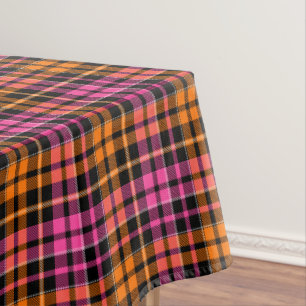 Toalha De Mesa Design Xadrez Escocês Laranja Rosa Preto