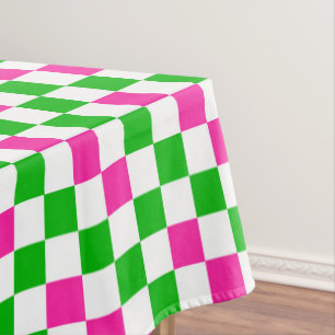 Toalha De Mesa Design Xadrez Rosa Branco Verde