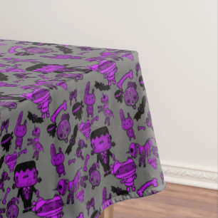 Toalha De Mesa Dia de Mortos Rabiscos Roxo Cinza