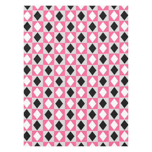 Toalha De Mesa Diamond Geométrico Rhombus, Preto-Rosa, (Frente)