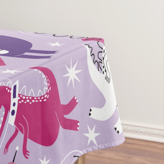 Toalha De Mesa Dinossauros Espaciais, Dinossauros Cutos, Estrelas (Posição Original)