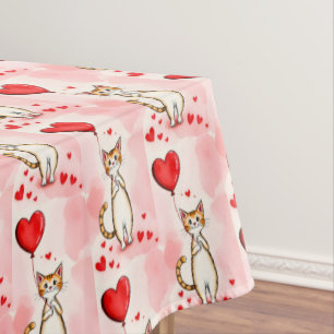 Toalha de mesa do dia dos namorados gato corações 