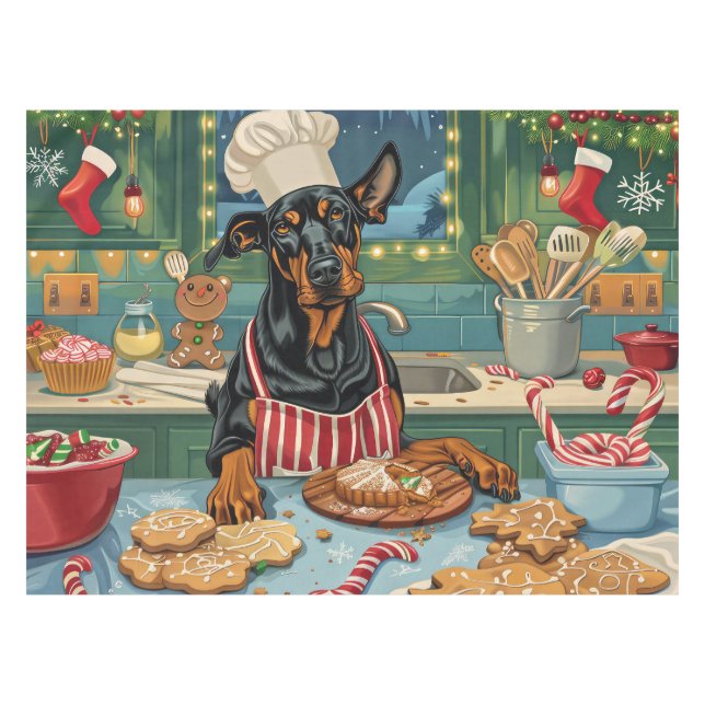 Toalha De Mesa Doberman Pinscher Holiday Baking Festivo Natal (Frente (Horizontal))