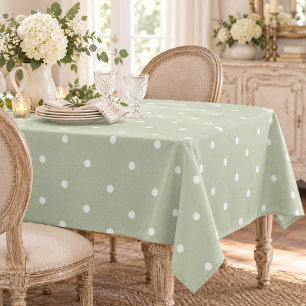 Toalha De Mesa Doce Verde Salvia Branca Bolinhas Vintage