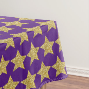 Toalha De Mesa Dourada brilho estrelas roxa