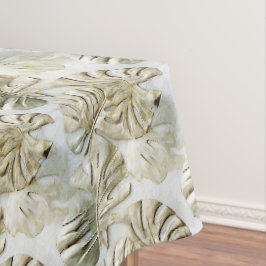 Toalha De Mesa Dourada faixa de folhas tropicais verdes