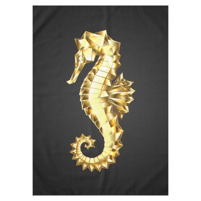 Toalha De Mesa Dourado Cavalo de Mar Poligonal (Frente)