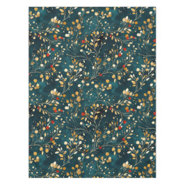 Toalha De Mesa Dourado Floral de Natal, Branco com amoras vermelh