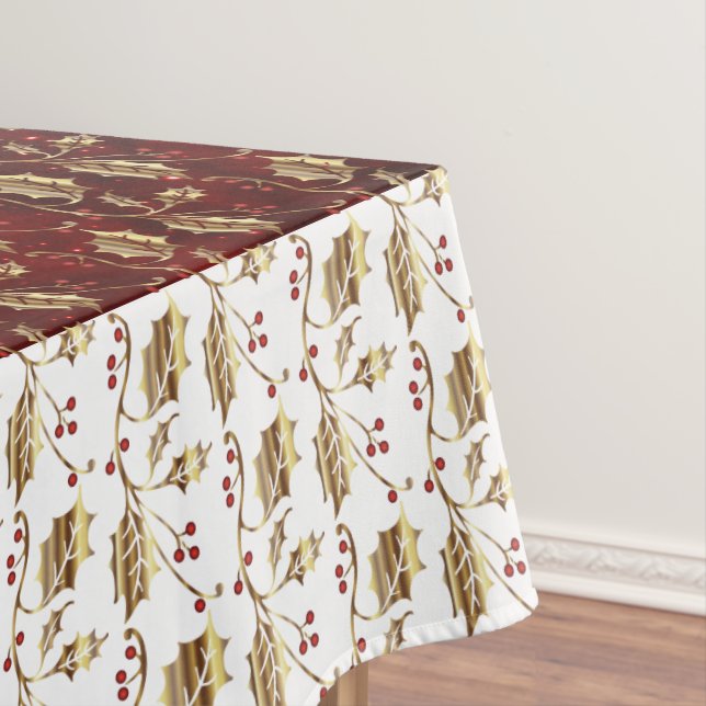 Toalha De Mesa Dourado Natal Holly no Vermelho Festivo (Posição Original)