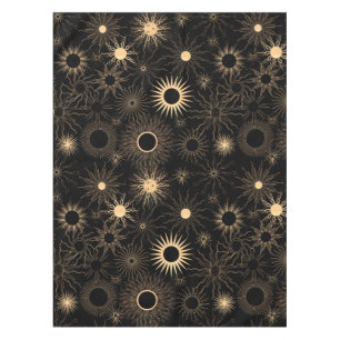 Toalha De Mesa Dourado padrão gráfico de sóis em preto