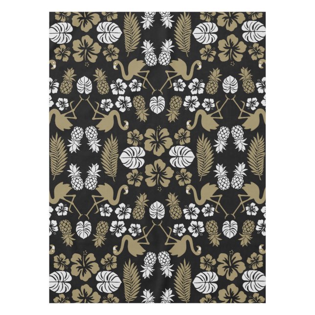 Toalha De Mesa Dourado padrão tropical floral (Frente)