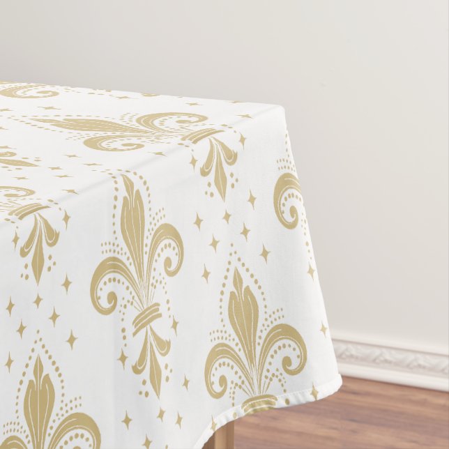 Toalha De Mesa Dourado padrão uniforme de pulgas-de-lis em branco (Posição Original)