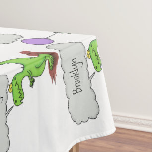 Toalha De Mesa Dragão de desenho animado fofo verde que cospe fog