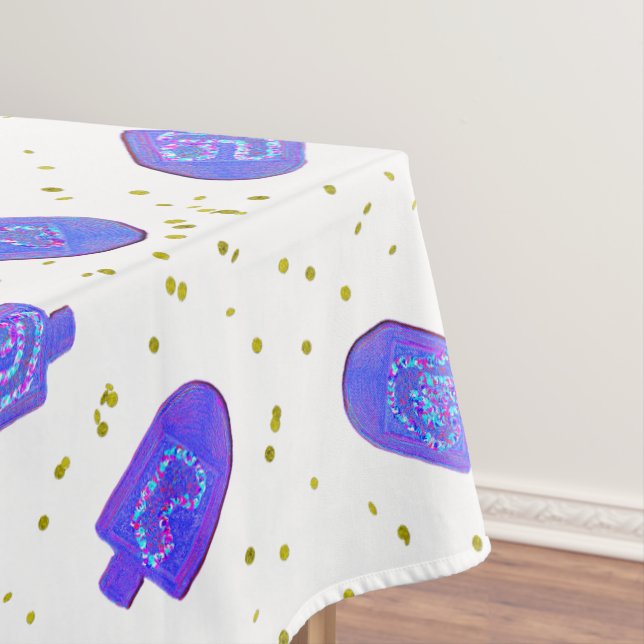 Toalha De Mesa Dreidels e gelt florais de Hanukkah (Posição Original)